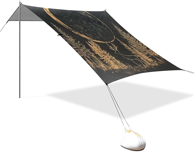 ALAZA Moon Deer in Forest on Black Beach Tent Sun Shelter Portable Canopy Sunshade for Outdoor Camping Picnics Backyard Fun 10x9 ft