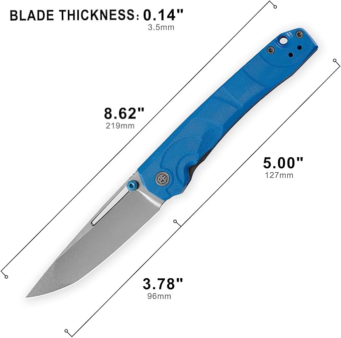 Petrified fish PFP11 Ripple Folding Knife3.78 14C28N Steel Hollow Blade G10 Handle Folding Pocket Knife for Camping EDC Outdoor (Blue Stonewashed)