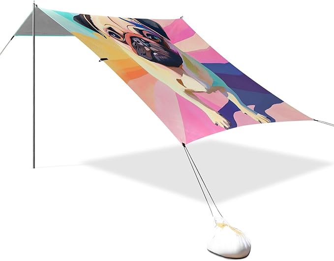 ALAZA Colored Pug Pets Cute Pastel Beach Tent Sun Shelter Portable Canopy Sunshade for Outdoor Camping Picnics Backyard Fun 10x9 ft