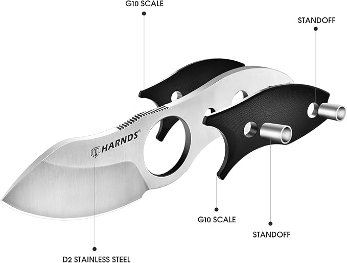 Harnds Small Fixed Blade Knife Full Tang Neck Camping Knife EDC with D2 Steel Blade and G10 Handle for Fishing and Skinning Eggplant