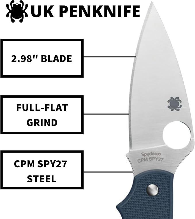 Spyderco UK Penknife Folding Pocket Knife with 2.9 CPM SPY27 Steel Blade and FRN Handle - EDC Knife for Men and Women Perfect for Hunting Tactical Camping Survival Hiking - PlainEdge - C94PCBL