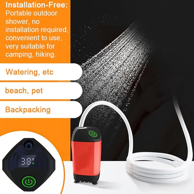 ACAGALA Portable Shower for Camping Electric Shower Pump IPX7 Waterproof with Digital Display for Camping Hiking Backpacking Travel Beach Pet Watering