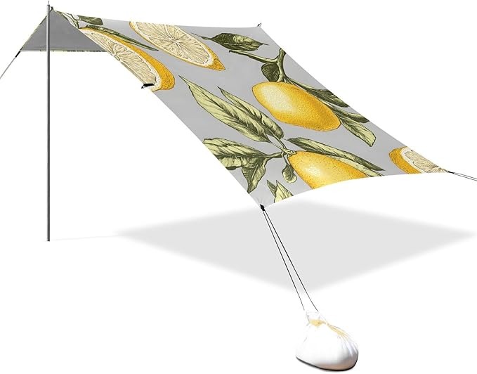 ALAZA Lemons Gray Background Pattern Beach Tent Sun Shelter Portable Canopy Sunshade for Outdoor Camping Picnics Backyard Fun 10x9 ft