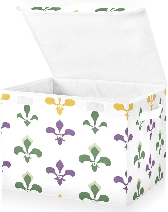 Graffiti Mardi Gras Logo Pattern Foldable Storage Baskets Fabric Boxes with Handle Organizers with Flip-Top Lids Storage Bins for Home Bedroom Office