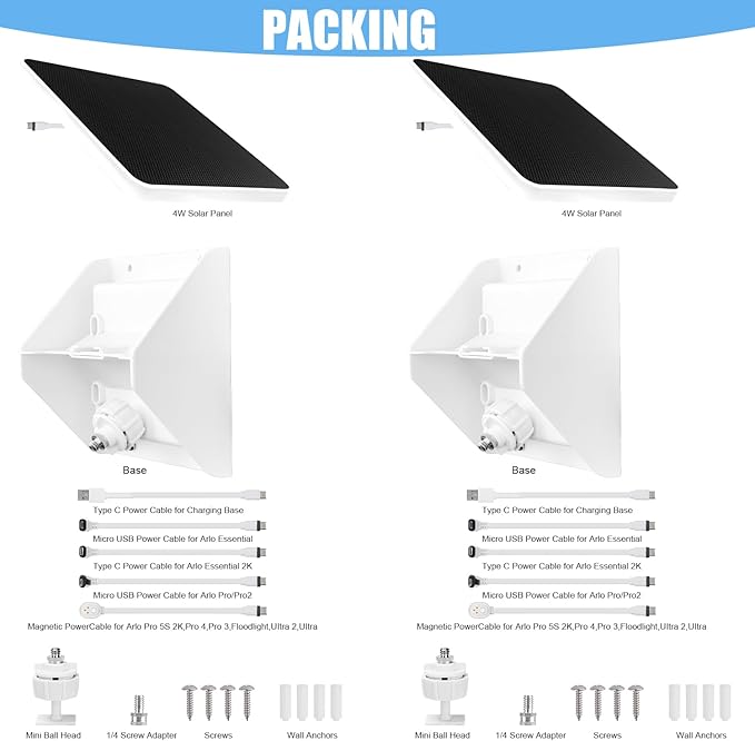 4W Solar Panel Charging Mount for Arlo Essential 2K (2nd Gen)Essential XLEssential SpotlightArlo Pro 6/6 XLPro 4/3/2Pro 5S 2KUltra 2UltraIP67 Weatherproof Continuously for 365 Days-2Pack