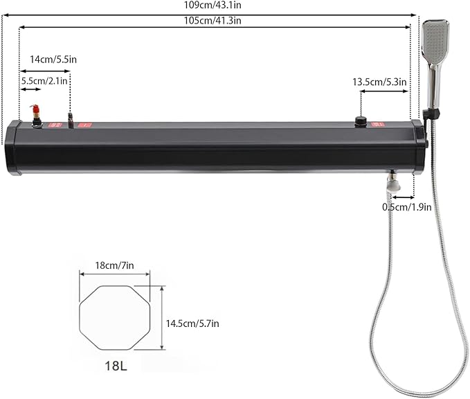Camping ShowerPortable Showers w/High Pressure Water Gun Spray Head.18L/20L/30L Pressurized Water TankRoof Rack Mount Road Shower 20L