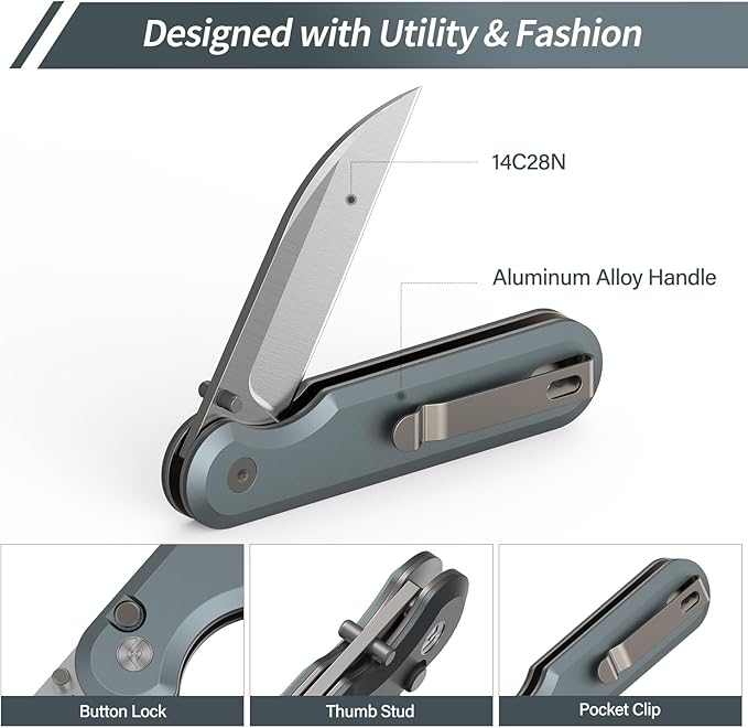 FINTISO Pocket Knife 3 14C28N Blade EDC Knife with Aluminum Alloy Handle Folding Knife with Pocket Clip for Outdoor Camping Hunting Hiking Survival Parrot Series