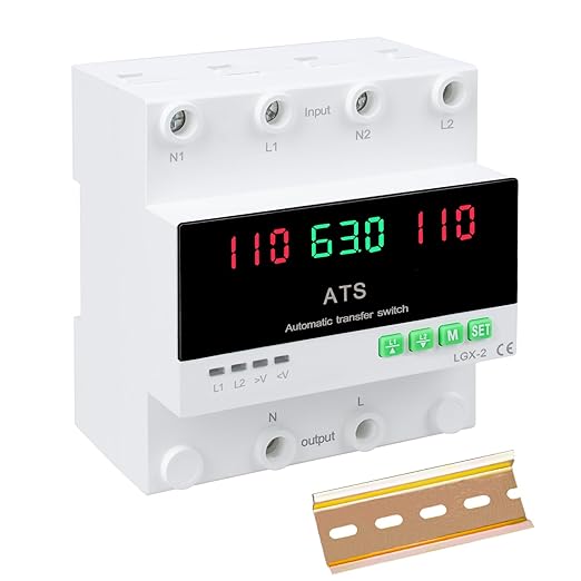 100A 120V Automatic/Manual Generator Transfer Switch DIN Rail Mount 110V for Generator Backup Power &amp Gas Furnace 50/60Hz LED Display CE Certified