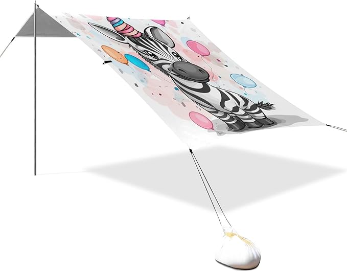 ALAZA Cute Cartoon Zebra Party Beach Tent Sun Shelter Portable Canopy Sunshade for Outdoor Camping Picnics Backyard Fun 10x9 ft