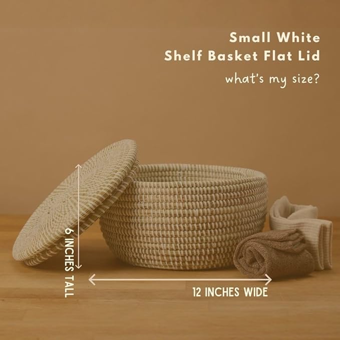 Small Woven Basket with Lid White Flat Lid 10 Inch Wide