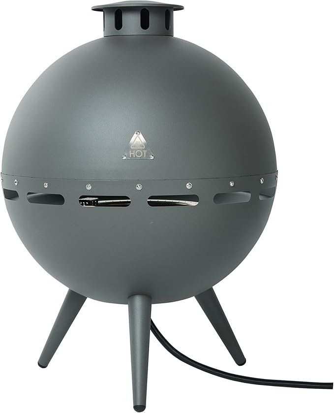 24-Inch Chimenea Outdoor Gas Fireplace 55000 BTU Propane Fire Pit with Lava Rocks and Rain Cover Hemispherical 3-Legged Firepit Gray