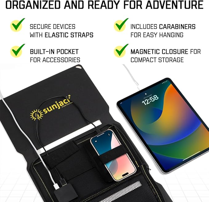 SunJack – 25 Watt Foldable Solar Panel ETFE Monocrystalline Portable Solar Panel with USB-C and USB-A IP67 Waterproof Solar Panels for Camping Backpacking Hiking and Travel