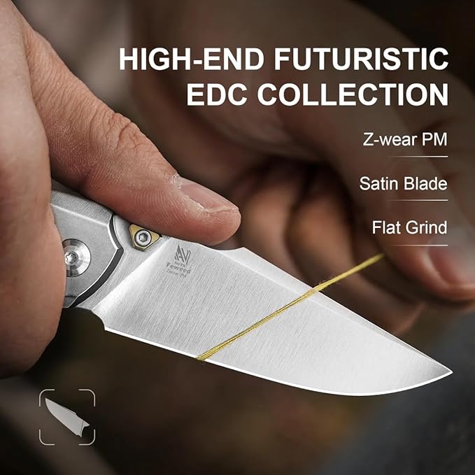 Kizer Feweed Pocket Knife 2.98 Z-Wear PM Clip Point Blade Folding Knife with Titanium Handle with CamoCarbon Gold Front Flipper &amp Thumb Stud Opener EDC Knives for Camping Hiking KI3694A4
