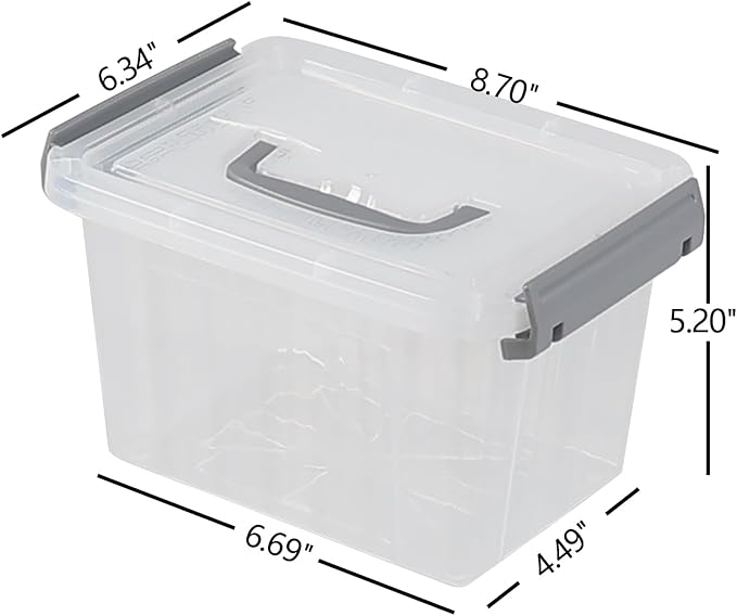 3 L Small Clear Storage Latch Box 6 Pack Plastic Stackable Organizer Containers with Lids