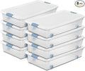 Sterilite 8-Pack Latching Box Under Bed Storage Bins with Lids Clear Plastic 56 Quart - Heavy-Duty Organizing Containers for Closet Bathroom and Office