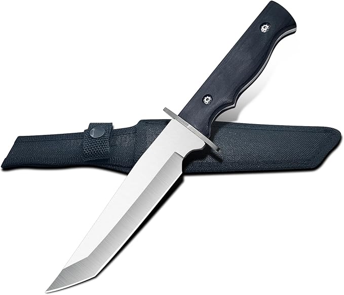 12.7 Fixed Blade Survival Knife with Sheath - High Hardness Quenched Stainless Steel Outdoor Knife - Classic Solid Wood Handle Spine - Professional Utility Tool for Camping Hunting &amp Bushcraft