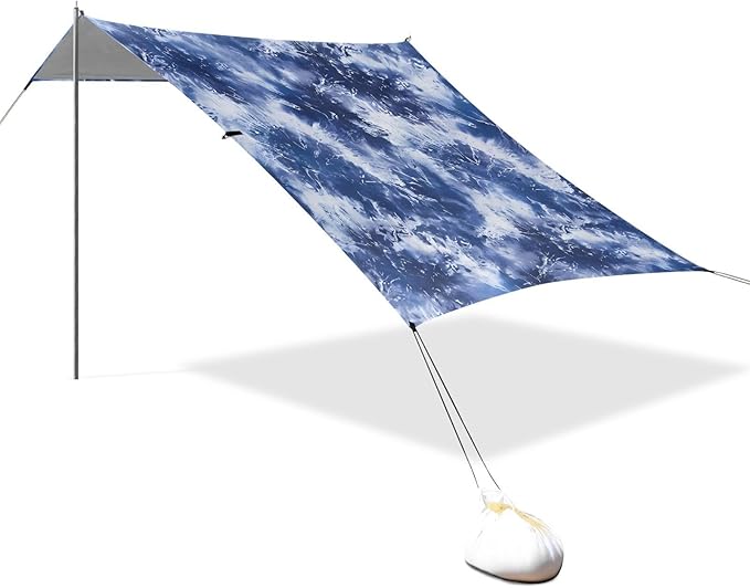 ALAZA Blue Tie Dye Indigo Beach Tent Sun Shelter UPF50+ Protection Beach Shade Canopy w/ 4 Sandbags for Outdoor Camping Fishing Backyard Fun Picnic 10x9 ft