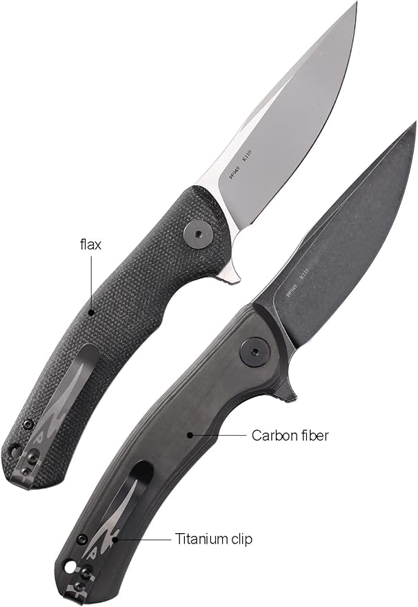 Petrified fish K110 Steel 949 Folding Knife G10 Handle Ceramic Ball bearings Camping Hunting Knives EDC tool (Black Stonewashed withCarbon fiber)