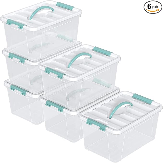 14 Quart Latching Storage Box with Lids/Handles Plastic Clear Storage Totes Set of 6