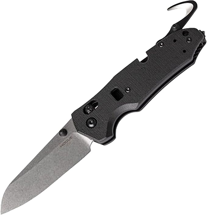 Hogue Trauma ABLE Lock First Response Tool 3.40 Bohler N680 Stonewashed Sheepsfoot Blade Peel-Ply Black G10 Handles w/ Strap Cutter &amp Glass Breaker AXIS/Crossbar Lock - 34776