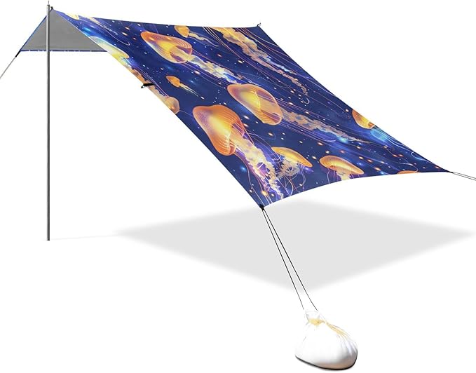 ALAZA Jellyfish with Stinging Cells Float in Space Beach Tent Sun Shelter Portable Canopy Sunshade for Outdoor Camping Picnics Backyard Fun 10x9 ft