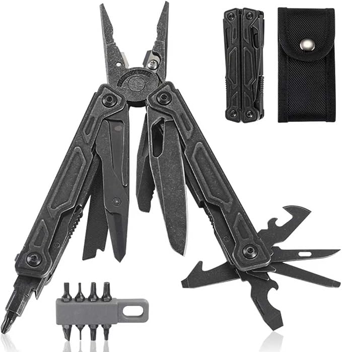27-in-1Multitool Pliers with Scissors Rope CuttersSaw ScrewdriversCan OpenerFileCarrying PouchStainless Steel Pocket Multi-Tool Ideal for Camping Survival and GiftBlack