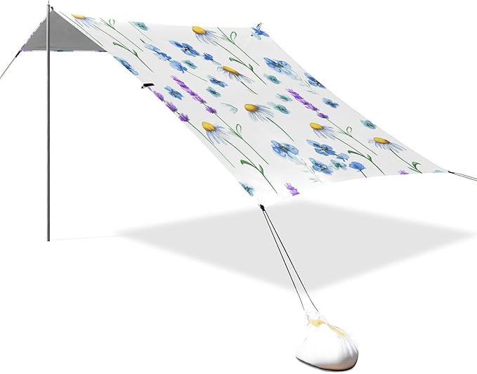 Beach Canopy with Windproof Ropes &amp Sandbags Beach Tent Sun Shade Sun Shelter for Camping Trips Fishing Backyard Fun or Picnics Purple Flower