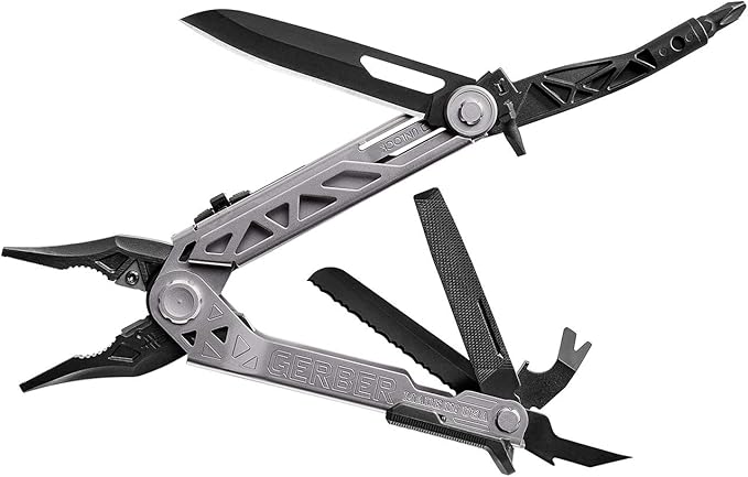 Gerber Gear Center-Drive Multitool - Includes 3.25” Outboard Knife Pliers Pry Bar Bottle Opener &amp Awl - Comes with Bit Set &amp Sheath - Silver &amp Black