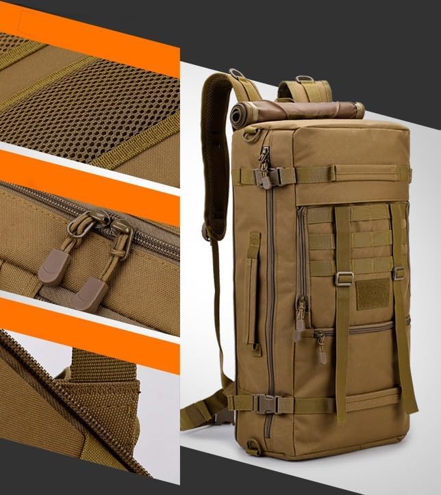 Military Tactical Backpack 55L Extra Large Waterproof Outdoor Hiking Backpack Men's Camping Backpack Hiking Duffel Bag for Hunting Hiking Fishing Climbing Travel Deserts (Color : D)