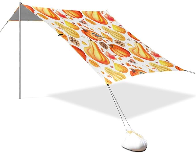 Beach Canopy with Windproof Ropes &amp Sandbags Beach Tent Sun Shade Sun Shelter for Camping Trips Fishing Backyard Fun or Picnics Pumpkins