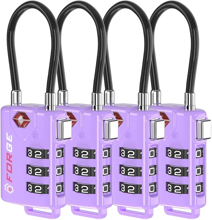 Forge TSA Approved Luggage Locks Re-settable Combination with Alloy Body Purple 4 Locks.