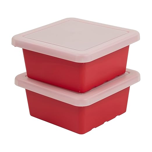 ECR4Kids Square Bin with Lid Storage Containers Red 2-Pack