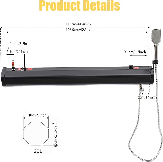 Pressurized Water Tank for Camping ShowerPortable Camping Showerhead Handheld with Storage Bag Roof Rack Shower for Hiking Car wash Pet Cleaning Beach Vacations