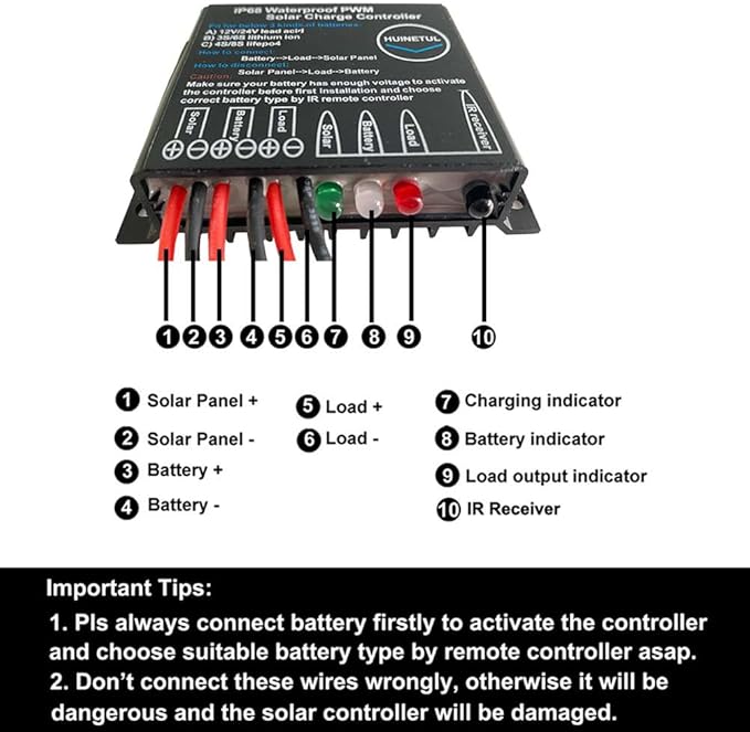 12V 24V 20A IP68 Waterproof Solar Charge Controller Lithium ion Lifepo4 Lead-Acid Battery Regulator with IR Remote Controller