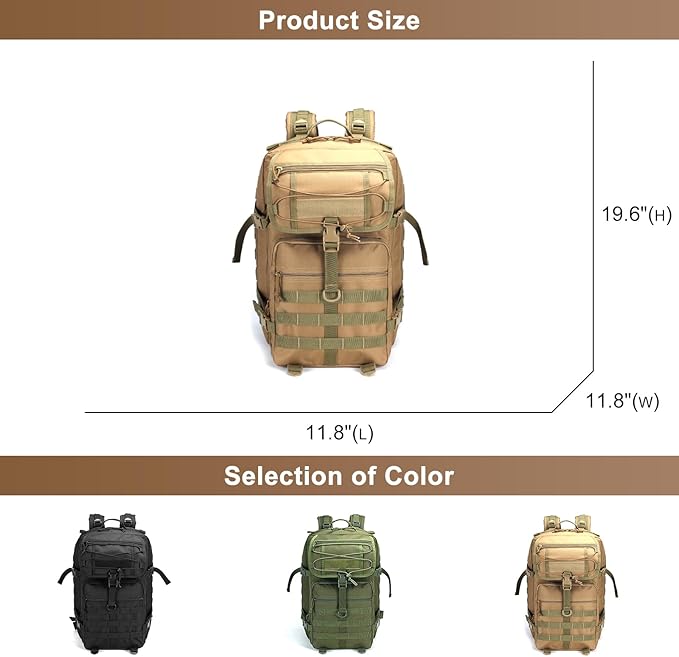 Men's Large Capacity Camping Backpack Oxford Cloth Tactical Rucksack Lightweight Outdoor Hiking Travel Daypack (Black)