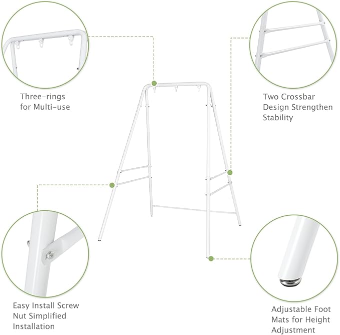Hammock Chair StandMulti-Use Metal Swing Stand FrameHeavy-Duty Hammock Stand Only for Outdoor Indoor Porch Backyard200kg CapacitySwing Chair not IncludeEasy to Assemble (White)