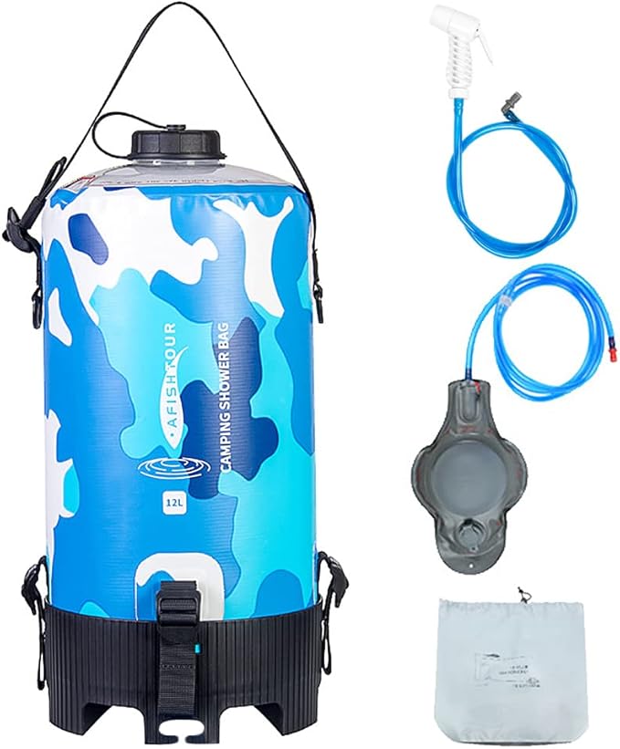 12L Portable Camping Shower Bag with Foot Pump and Shower Head Hose for Camping Hiking Backpacking