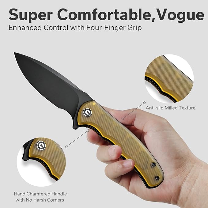 CIVIVI Mini Praxis Pocket Knife for EDC Folding Pocket Knife with 2.98 D2 Blade Ultem Handle with Flipper for Men Women C18026C-5