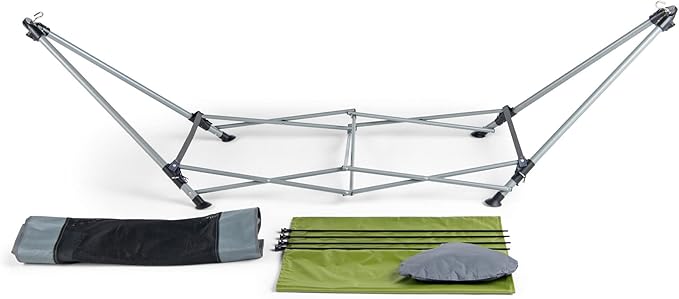 Lucania Portable Hammock with Stand Included - Foldable Freestanding Hammock for 2 Person (290 lbs Capacity) - Heavy Duty Stand Alone Hammock for Indoor Outdoor Camping Patio &amp Backyard