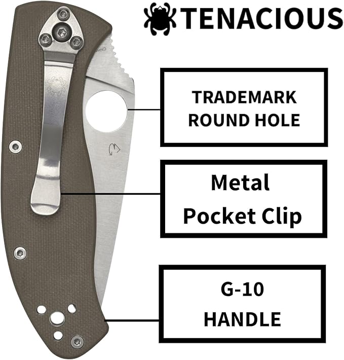 Spyderco Tenacious Folding Pocket Knife with 3.3 CPM M4 Steel Blade and G-10 Handle - EDC Knife for Men and Women Perfect for Hunting Tactical Camping Survival - CombinationEdge - C122GBNM4PS