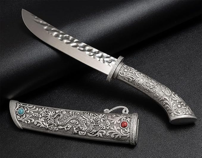 Dragon Tanto Fixed Blade Knife with Metal Sheath Display Stand &amp Gift Box Collectible Japanese Style Knife for Display Camping EDC &amp Gifts for Men
