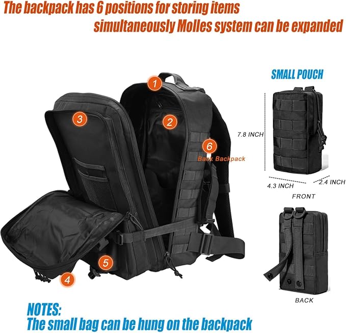 45L Tactical Backpack for Men Women Military Assault Pack with MOLLE Large 3 Day Bug Out Bag for Hiking Camping