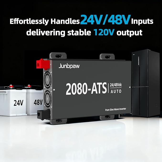 2080W RV Pure Sine Wave Inverter with ATS Dual Voltage Power Inverter 24V/48V to 120V for Truck Off-Grid Camping Home Emergency Backup (DeepGrey)