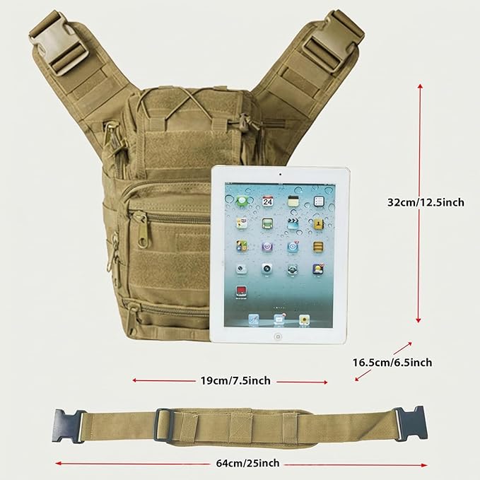 Tactical Backpack for MenMilitary Sport Bag Pack Sling Shoulder Backpack Tactical Crossbody Bag EDC Molle Assault Range Bag Chest Pack for Hiking Camping Outdoor - Khaki