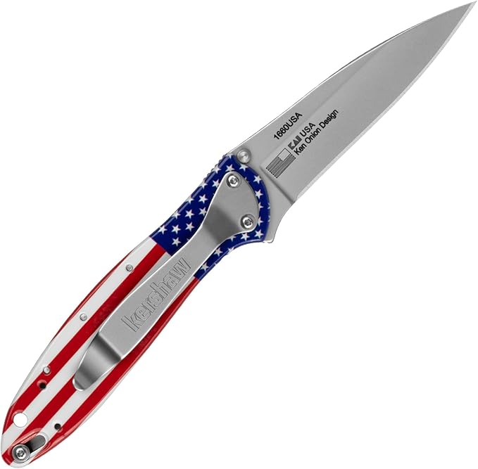 Kershaw Leek BlackWash Pocket Knife (1660BLKW) 3 Sandvik 14C28N Steel Blade 410 Stainless Steel Handle BlackWash Finish SpeedSafe Assisted Open Frame and Tip Locks Reversible Pocketclip 3 OZ