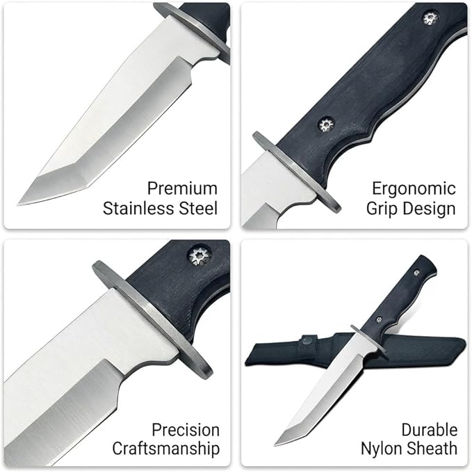 12.7 Fixed Blade Survival Knife with Sheath - High Hardness Quenched Stainless Steel Outdoor Knife - Classic Solid Wood Handle Spine - Professional Utility Tool for Camping Hunting &amp Bushcraft