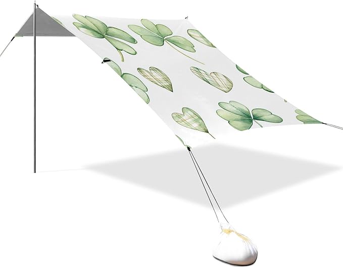 ALAZA St. Patricks Day Clover Leaves Heart Beach Tent Sun Shelter Portable Canopy Sunshade for Outdoor Camping Picnics Backyard Fun 10x9 ft