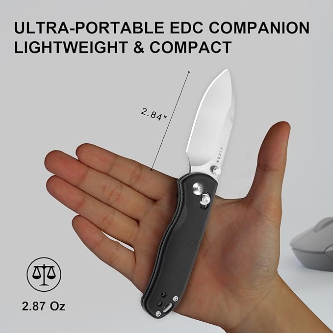 Kizer Drop Bear 2 Pocket Knife 2.84 AEB-L Drop Point Blade Folding Knife with Black G10 Handle Clutch Lock EDC Knives with Jimping on Spine for Men Women V3619.2KD1