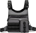 Tactical-style multifunctional chest pack with built-in phone holder EDC Rig Pouch vest for fitness running and cycling. (gray ONE SIZE)