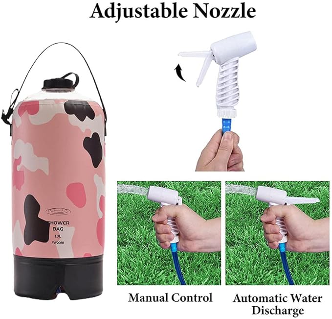 Portable Camping Shower Outdoor Solar Camp Shower Bag 10L/2.64 Gallons with Pressure Foot Pump and Shower Hose for Beach Camping Hiking Cycling Backpacking